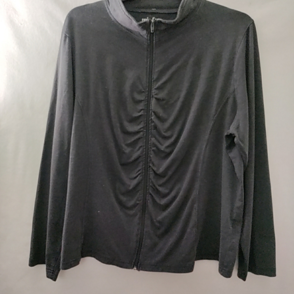🎁  Mix & Co Gray Ruched Front Zip Jacket Cotton/Polyester Women Size 3X Fitted